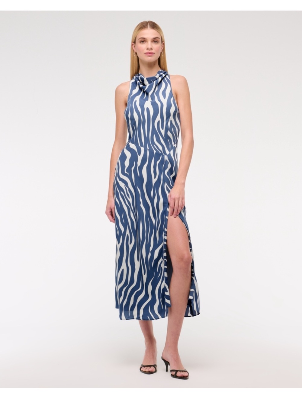 Abercrombie & Fitch Cowl Neck Midi Dress Blue pattern medium NWT